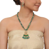 Gold Plated Valentine Kundan Green Necklace Set