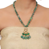 Gold Plated Valentine Kundan Green Necklace Set
