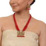 Gold Plated Valentine Coral Kundan Necklace Set