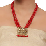 Gold Plated Valentine Coral Kundan Necklace Set