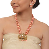 Gold Plated Valentine Pink Coral Kundan Necklace Set