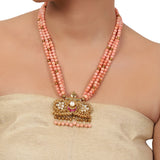 Gold Plated Valentine Pink Coral Kundan Necklace Set