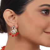 Gold Plated Valentine Coral Kundan Peacock Necklace Set