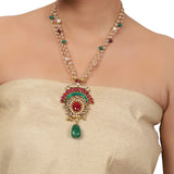 Gold Plated Valentine Green Red Kundan Necklace Set