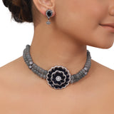 Silver Plated Valentine Blue Necklace Set