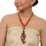 Silver Plated Valentine Zircon Orange Tassel Necklace Set