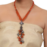 Silver Plated Valentine Zircon Orange Tassel Necklace Set