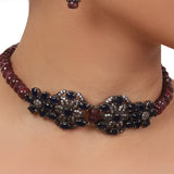 Silver Plated Valentine Blue Red Zircon Necklace Set