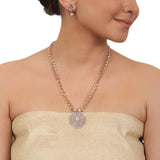 Gold Plated Valentine Zircon Pink Necklace Set