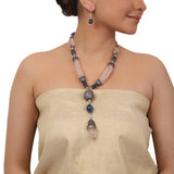 Silver Plated Valentine Victorian Pink Blue Lariat Necklace Set