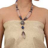 Silver Plated Valentine Victorian Pink Blue Lariat Necklace Set