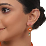 Gold Plated Valentine Kundan Orange Necklace Set