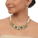 Gold Plated Valentine Zircon Green Onyx Necklace Set