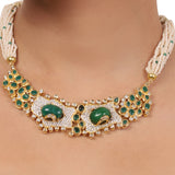 Gold Plated Valentine Zircon Green Onyx Necklace Set