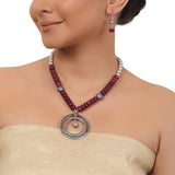 Silver Plated Valentine Ruby Zircon Necklace Set