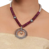 Silver Plated Valentine Ruby Zircon Necklace Set