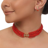 Gold Plated  Valentine Citrine Coral Choker Set