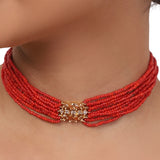 Gold Plated  Valentine Citrine Coral Choker Set