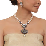 Silver Plated Valentine Zircon Pearl Necklace Set