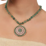 Gold Plated Valentine Zircon Green Onyx Necklace Set