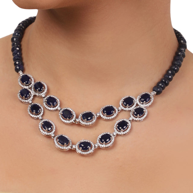 Silver Plated Valentine Blue Necklace Set