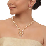 Gold Plated Valentine Zircon Pearl  Necklace Set