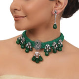 Silver Plated Valentine Zircon Green Choker Set