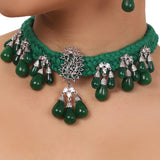 Silver Plated Valentine Zircon Green Choker Set