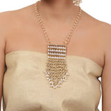 Gold Plated  Valentine Zircon Pearl Tassel Necklace Set