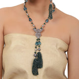 Silver Plated Valentine Blue Zircon Lariat Necklace Set