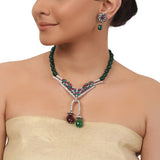 Silver Plated Valentine Ruby Zircon Necklace Set