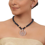 Gold Plated Valentine Zircon Blue Necklace Set