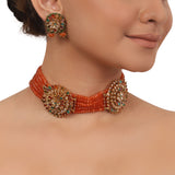 Gold Plated Valentine Orange Zircon Choker Set