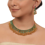 Gold Plated Valentine Green Tassel Necklace Set