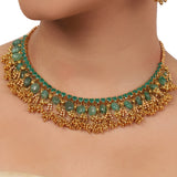 Gold Plated Valentine Green Tassel Necklace Set