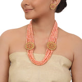 Gold Plated Valentine Pink Coral Necklace Set