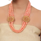 Gold Plated Valentine Pink Coral Necklace Set