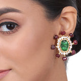 Gold Plated Kundala Ruby Green Onyx Earring