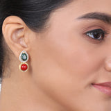 Gold Plated Kundala Green Onyx Coral Earring