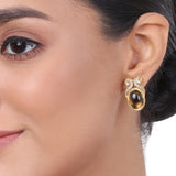 Gold Plated Kundala Smokey Quartz Earring