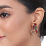 Gold Plated Kundala Kundan Aqua Earring