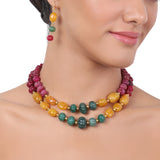 Gold Plated Tarana Ruby Carved Beads String