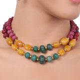 Gold Plated Tarana Ruby Carved Beads String