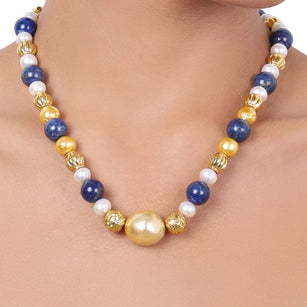 Gold Plated Tarana Blue Lapis Pearl String