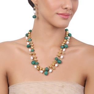 Gold Plated Tarana Green Onyx Gold Bead String