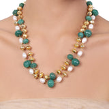 Gold Plated Tarana Green Onyx Gold Bead String