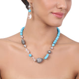 Silver Plated Tarana Turquoise Zircon Ball String