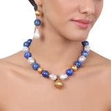 Gold Plated Tarana Lapis Baroque Pearl String