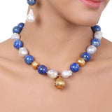 Gold Plated Tarana Lapis Baroque Pearl String
