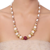 Gold Plated Tarana Ruby Onyx Moti Ball String